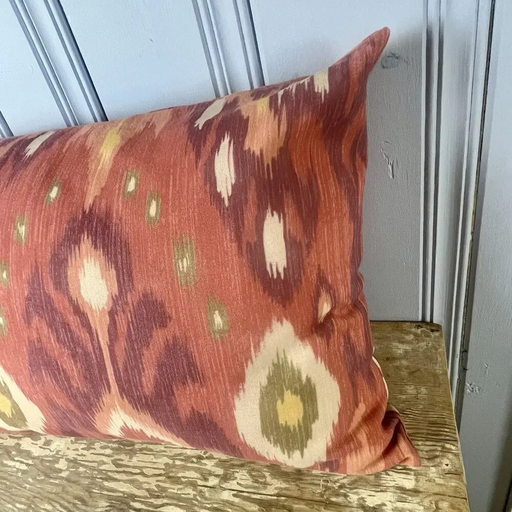 Pottery Barn Ikat Lumbar Pillow 26x18 Boho Global Coral Accent Pillow Southwest